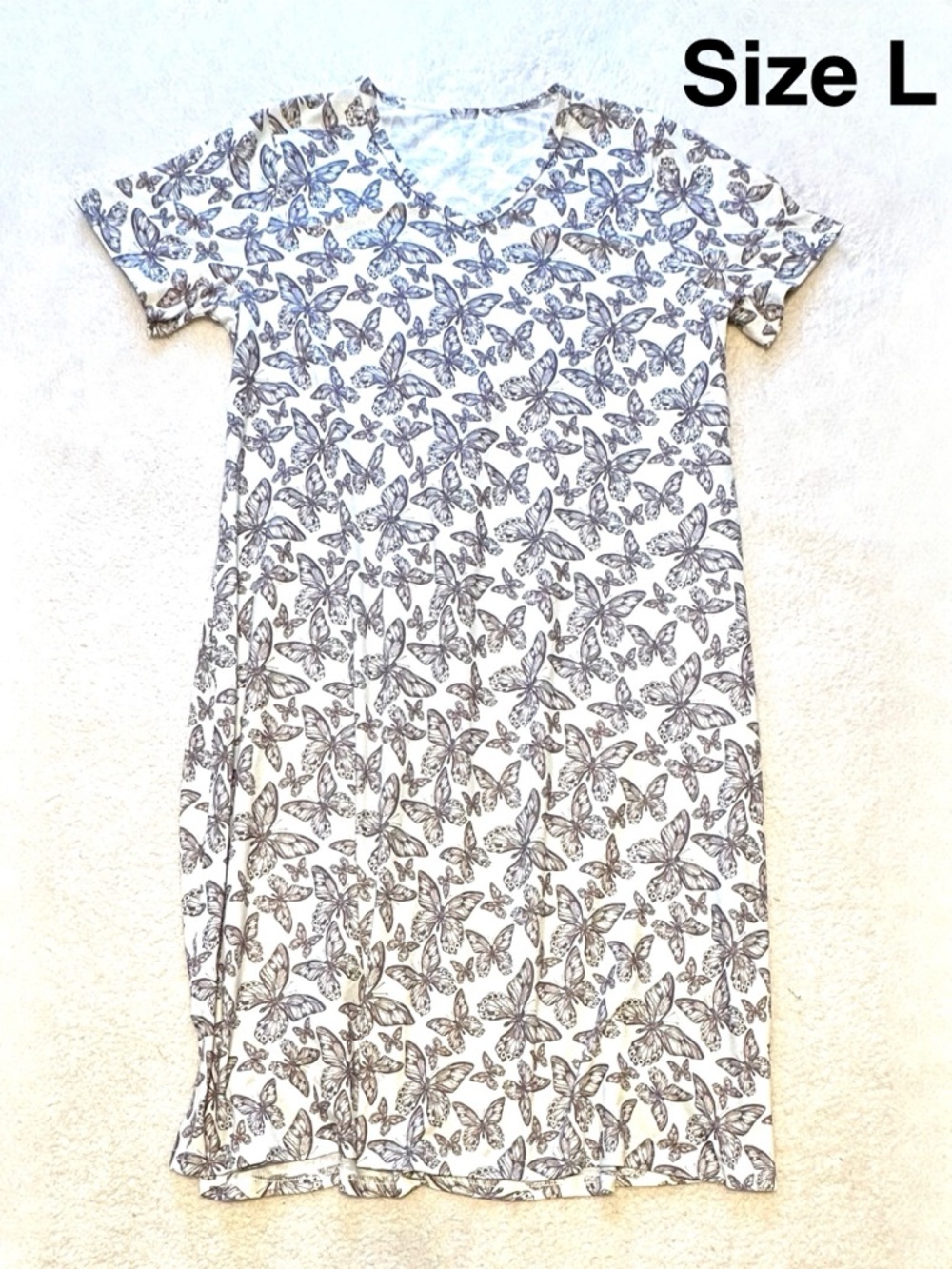 5/$15💥 Butterfly Print V-Neck Sleep Dress Mid-Calf Lounge Pajama 🦋